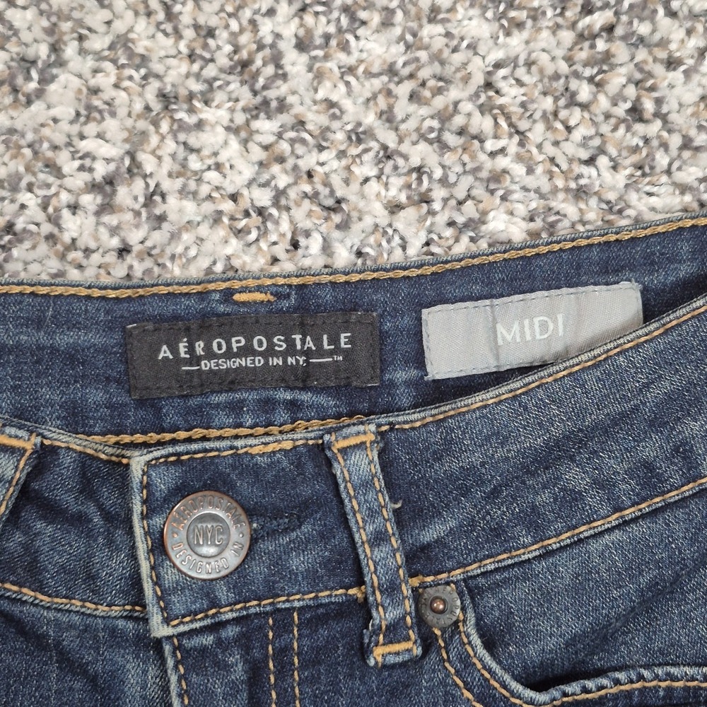 Aeropostale‎ Midi Women's Denim Cuffed  Jean Shorts Size 00 Whisker Wash Preppy - Picture 4 of 9